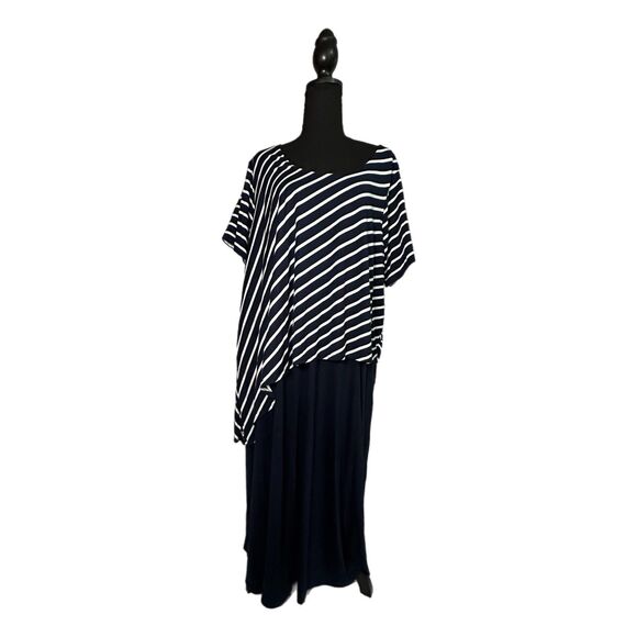Woman Within Navy and White Striped Dress, Size 1X, Pre-owned - Picture 1 of 6